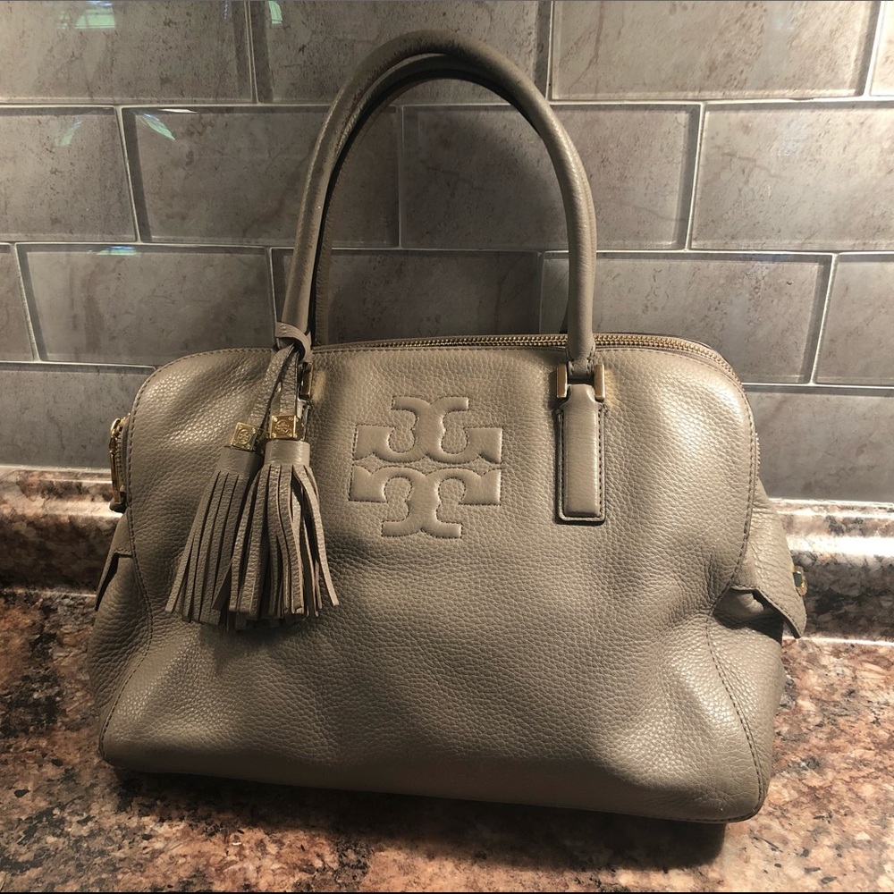 Tory Burch French Grey Triple Zip Handbag Tote